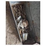 Tool box with antique wrenches and tools
