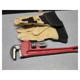 14" Pipe Wrench, Wells Lamont leather gloves