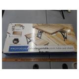 > Wood portable picnic table & chairs