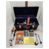 Tool box and contents,  bits, tubing cutter,