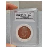 PCC 1981 Kennedy Half Dollar type 2 error PF70