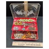 Vintage Hommer red marbled plastic box with old