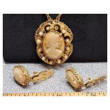 * Florenza cameo brooch & clip earring set