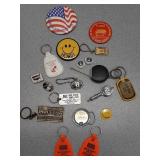 * advertising keychains & buttons: Spelts, Clay