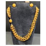 * Vintage multi strand necklace & clip-on earrings