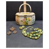 Vintage wooden floral decoupage box purse, root
