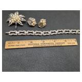 * Vintage Trifari set, silver toned bracelet,