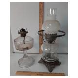 antique glass kerosene oil lamp & electric lamp