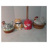 Cookie Jars: Hello Kitty,  chickens,  cat