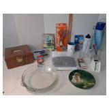 Bed skirt, cheese grater,  pie plates, mini
