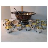 Silverplate punch bowl, plates & cups