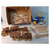 Wood toy train & track set