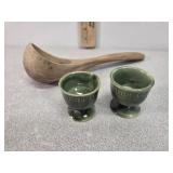 Irish egg cups, wood spoon,