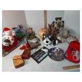 Cat puzzle box, bird houses,  plates, & other