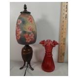 Cranberry glass & lamp