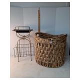Mid century cigarette tray magazine rack & woven
