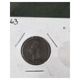 1863 Indian cent, clear date, affordable grade
