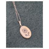 Cross hatched scrimshaw on sterling necklace