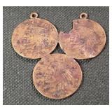 3 California gold coins, 1849, made into jewelry.