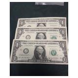 3 qty sequential serial number star notes bills