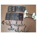 Bakelite covers, antique hooks & enamel door