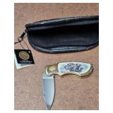 Duck hunting knife, lab retriever & duck scene.