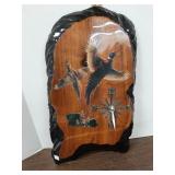 Wood clock with pheasants approx 20" ï¿½ 10"
