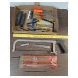 Stanley hacksaw,  utility knife,  chisels, drill