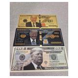 Trump foil gold and diamond novelty notes