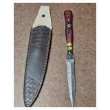 Handmade Damascus boot knife, double edge