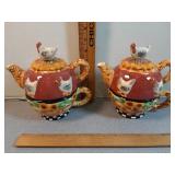 2- ceramic teapots.  chicken