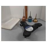 Thumb pump oilers, 12-inch steel tri-dolly & tote