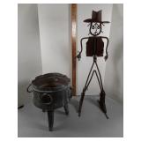 Metal folk yard art ,pot and cowboy
