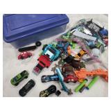 Toy cars, legos, drawer pulls, shoe box tote