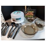 Kitchen items: Pyrex bowls,  utensils & more