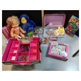 Toys: dishes,  tea set, doll +