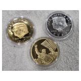 3 novelty Trump tokens - assassination, 45-47 &