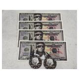 Novelty Trump paper bills & silver toned tokens