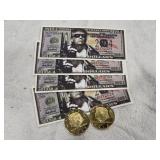 Novelty Trump paper bills & gold toned tokens