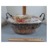 Decorative woven basket with metal handles