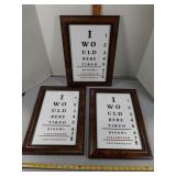 3- 12" x 17" frames with humorous eye chart