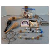 Darning hoop, knitting tool, thimbles & more