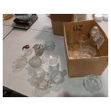 Crystal & glass sugars, cream, decanter & glasses