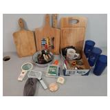 Magnifying glass,  cutting boards , office stamps