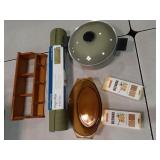 Casserole,  5qt pan, yoga mat, bees wax & shelf