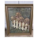 Framed puppy dog picture - approx 23.5" x 19.5"