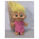 7" trolls doll yellow hair pink dress