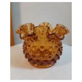 Vtg. Fenton Amber Hobnail art glass ruffled rim