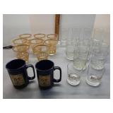 Rocks glasses, Cornhusker press mugs, gold trim