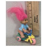 Troll doll on 3 wheeler pink hair vintage